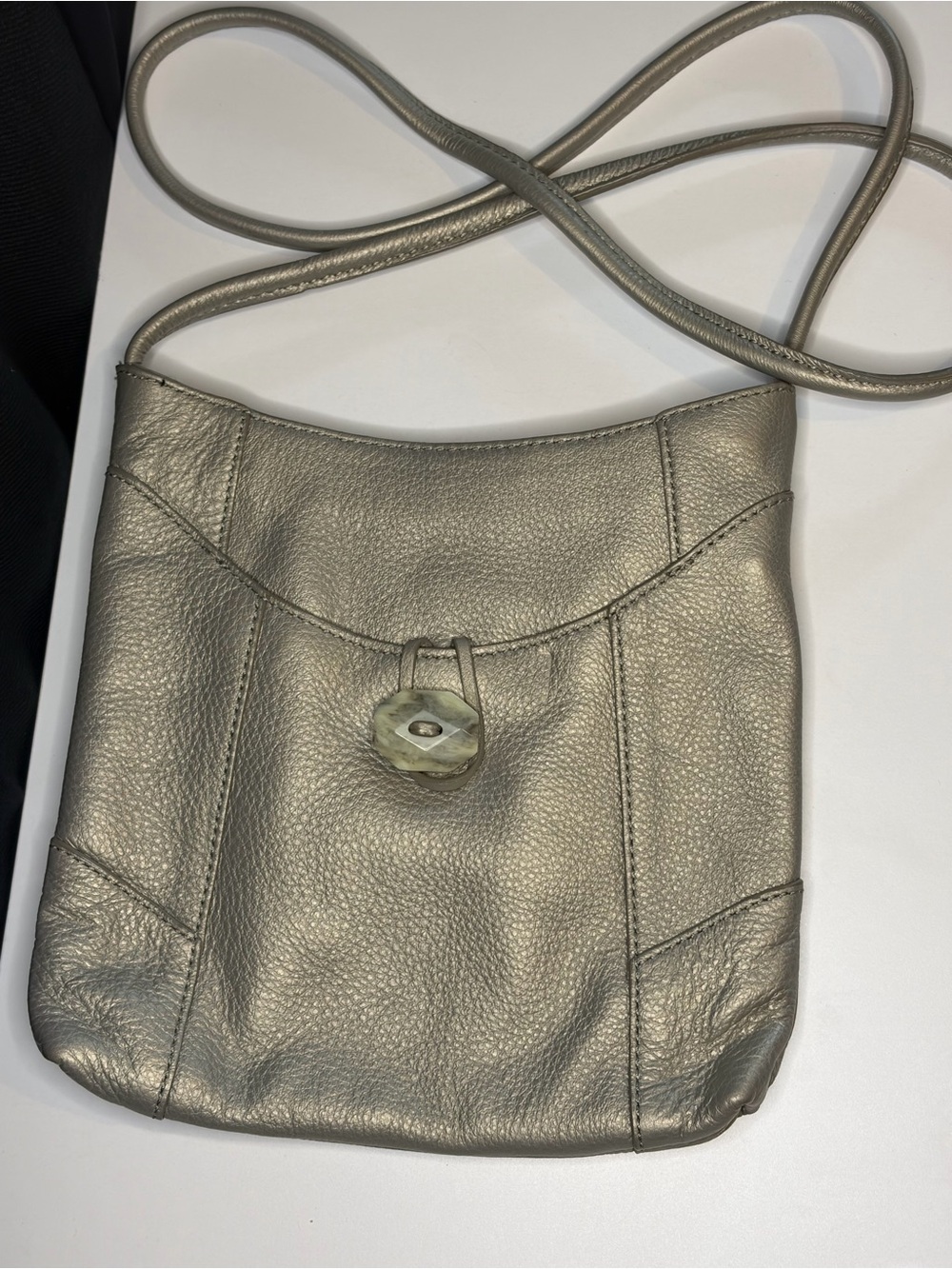 J. Jill Silver Metallic Pebbled Leather Crossbody